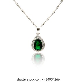 Emerald Pendant Isolated On White
