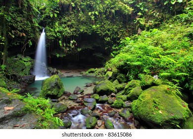 Emerald Pool Waterfall In Dominica.