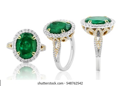 Emerald Ring And Diamond In Gold, Wedding Jewelry 