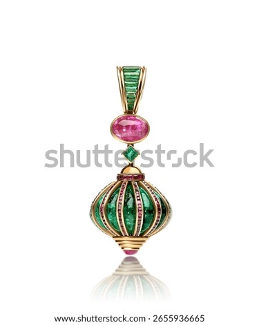 Emerald and Ruby Pendant with Gold Casing Jewelry