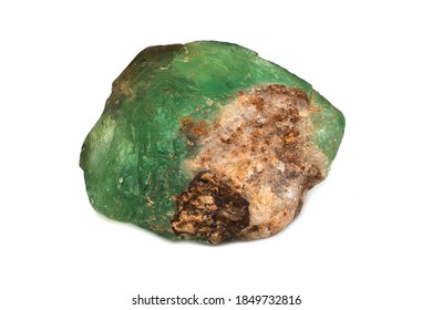 Emerald Stone Natural, Close Up Of Gemstone On White Background