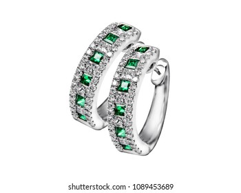 Emerald Stud Hoop Diamond Earring