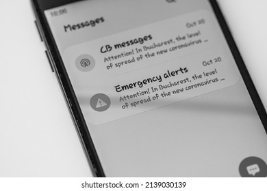 Emergency Alert On Smartphone, Authorities Announce State Of Alert In Bucharest, Romania, 2022