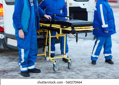 Emergency Ambulance Workers With Stretcher