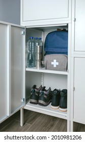 Emergency Backpack And First Aid Kit Kept In A Closet At Home