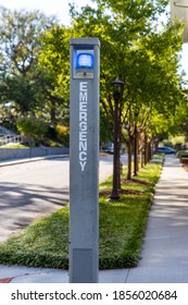 Emergency Blue Light Safety Call Box On A College Campus