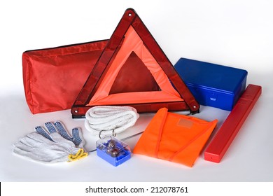 Emergency Car Kit On White Background 