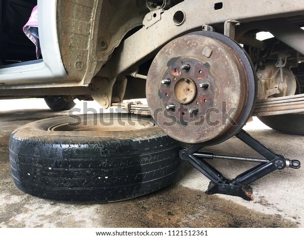Emergency Changing Truck Spare\
Wheel on the Roadside, DIY Maintenance with Simple Tools\
Equipment.