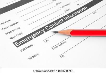 Emergency Contact Information Document With Pencil On It