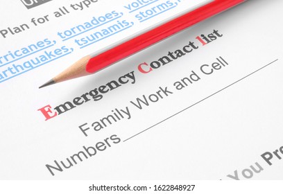 Emergency Contact List , Document With Pencil On It