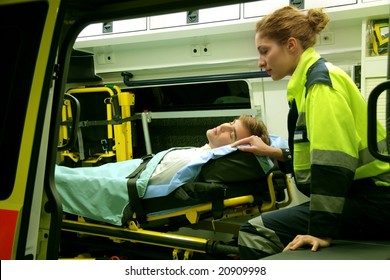Emergency equipment in an ambulance interior
