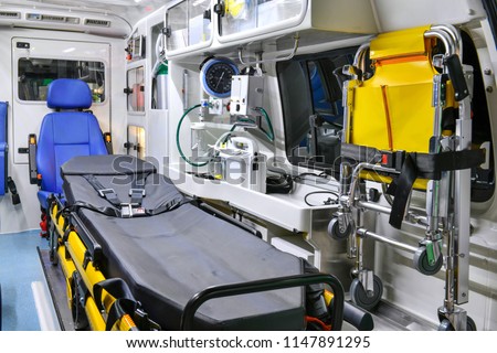 Emergency equipment and devices, Ambulance interior details. 