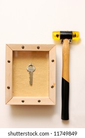 Emergency Exit, Hammer On Wall And Key In Glass Box