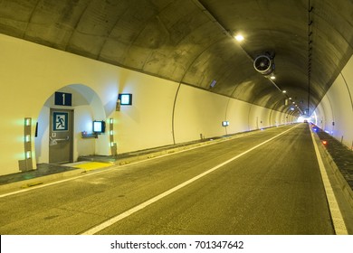 Emergency Exit In The Road Tunnel.