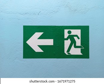 Emergency exit sign in a building.