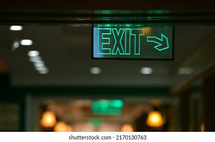 Emergency Exit Sign On The Hallway Of A Hotel