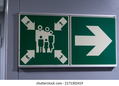 Emergency Exit Sign used on ships, ferries, cruise ships or in large buildings and stadiums.