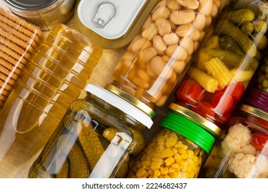 Emergency Groceries Food Background Flat Lay