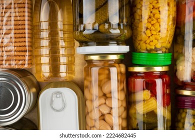 Emergency Groceries Food Background Flat Lay