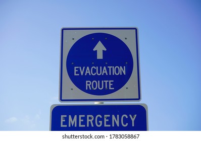 Emergency Hurricane Evacuation Route Road Sign.                           