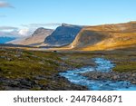 Emergency huts on Kungsleden hiking trail between Salka and Singi in autumn, Lapland, Sweden