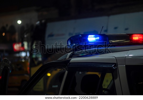 Emergency Light Police Patrolling Car On Stock Photo 2200628889 ...