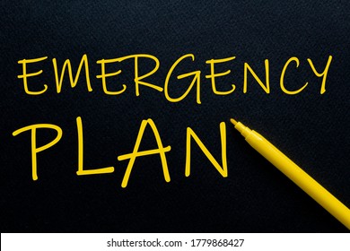 Emergency Plan Yellow Pen With Yellow Text Own Rent At The Black Background