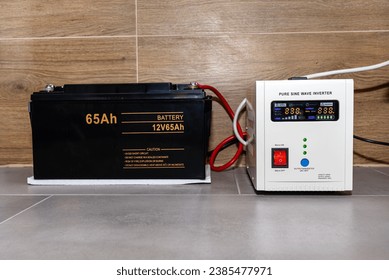 Emergency power supply with a 12V 65Ah battery providing uninterrupted pure sine wave alternating voltage. - Powered by Shutterstock