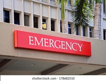 An Emergency Room Entrance At A City Hospital.