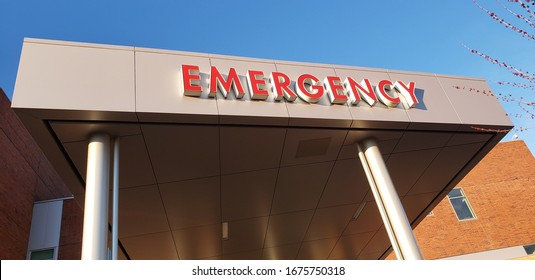 Emergency Room In Red Letters Over Entrance. 