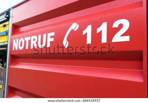 emergency service car with the german inscription\
Emergency call 112