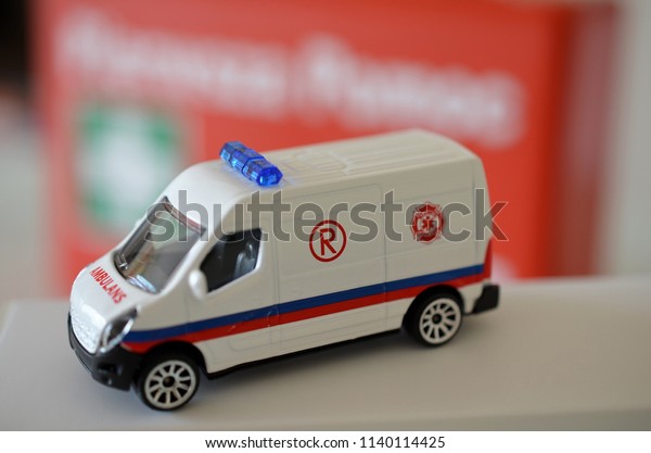 Emergency services and an inscription in Polish:
first aid