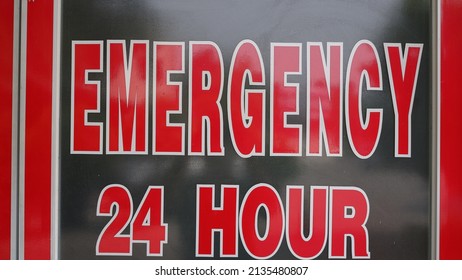 Emergency Sign On A Hospital  Door, Open For 24 Hour. Jakarta. 14 March 2022