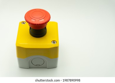 emergency stop button. Big Red emergency button or stop button for manual pressing. STOP button for industrial equipment, emergency stop. Red light. At the factory and industrial facility. - Shutterstock ID 1987890998