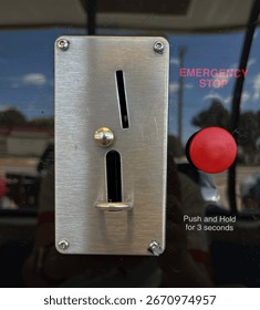 Emergency stop button on a machine