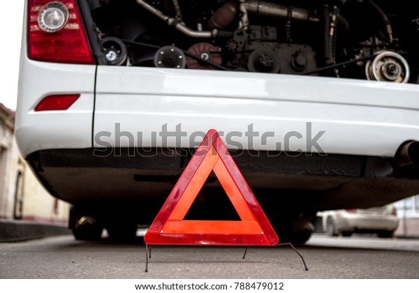 Emergency stop of the\
car on the road in the city. Engine failure car. Broken car\
stopped. Accident\
attention.