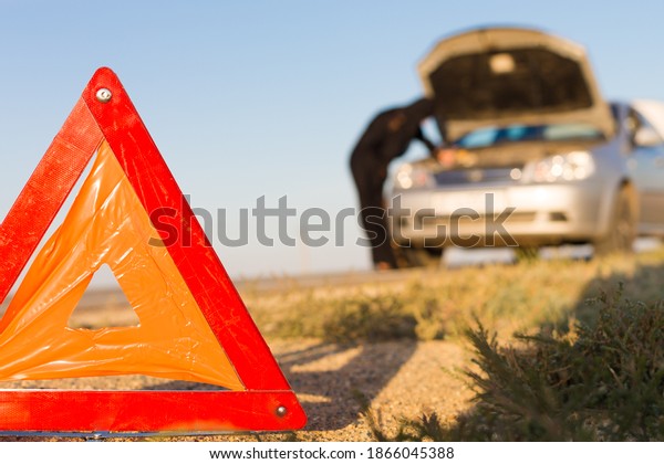 Emergency
stop sign and auto repair woman driver
muslim.,