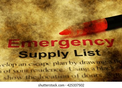 Emergency Supply List Grunge Concept