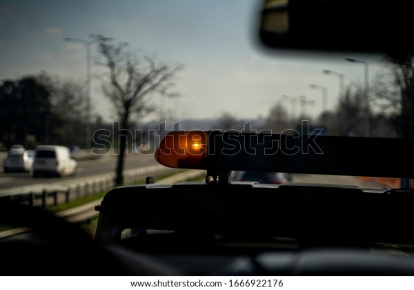 Emergency\
vehicle moving along a highway in\
Serbia