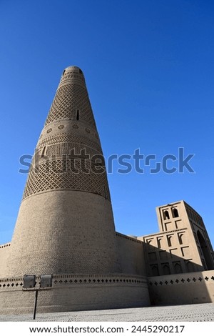 Emin Tower at the Uyghur Mosque, built in 1777 from wood and brick, Turfan, Silk Road, Xinjiang, China, Asia