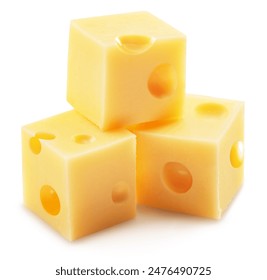 Emmental cheese cubes with holes on white background. File contains clipping path. - Powered by Shutterstock