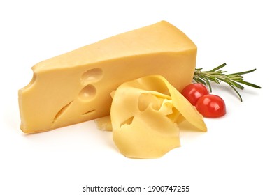 Emmental Cheese, Swiss Cheese, Isolated On White Background.