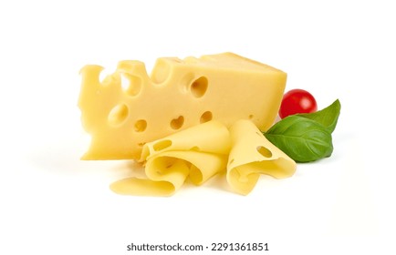 Emmental or maasdam cheese, close-up, isolated on white background - Powered by Shutterstock