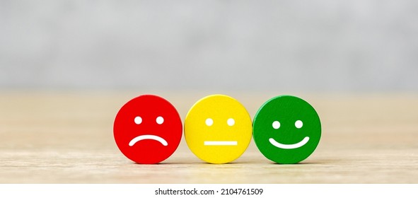 emotion face block. Customer choose Emoticon for user reviews. Service rating, ranking, customer review, satisfaction, mood, evaluation and feedback concept - Shutterstock ID 2104761509