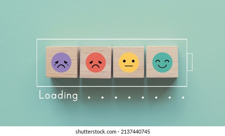 
Emotion Wooden Blocks In Loading Bar ,mental Health Assessment, Child Wellness,world Mental Health Day, Think Positive, Boost Energy Level Concept