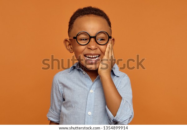 Emotional Black Darkskinned Little Boy Grimacing Stock Photo (Edit Now ...
