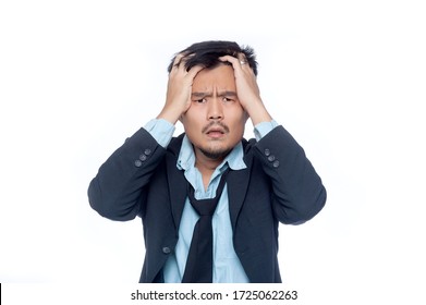 An emotional business man on white background - Shutterstock ID 1725062263