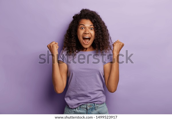 Emotional Dark Skinned Woman Afro Hair Stock Photo Edit Now