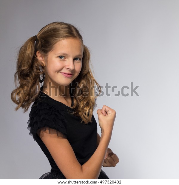 Emotional Girl Actress Cheerful Blonde Black Stock Photo Edit Now