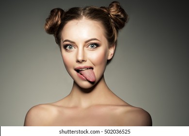 Tongue out sticking woman What Does